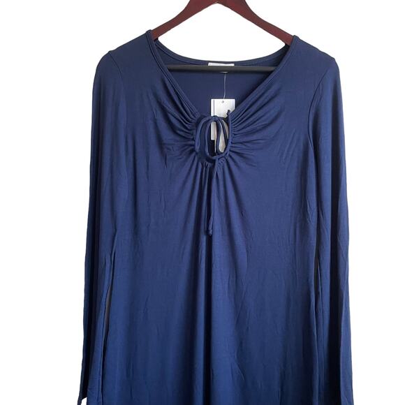 Loveappella Mini Dress Women M Navy Tie Keyhole Jersey Stretch Vacay Neutral NEW - Picture 5 of 10